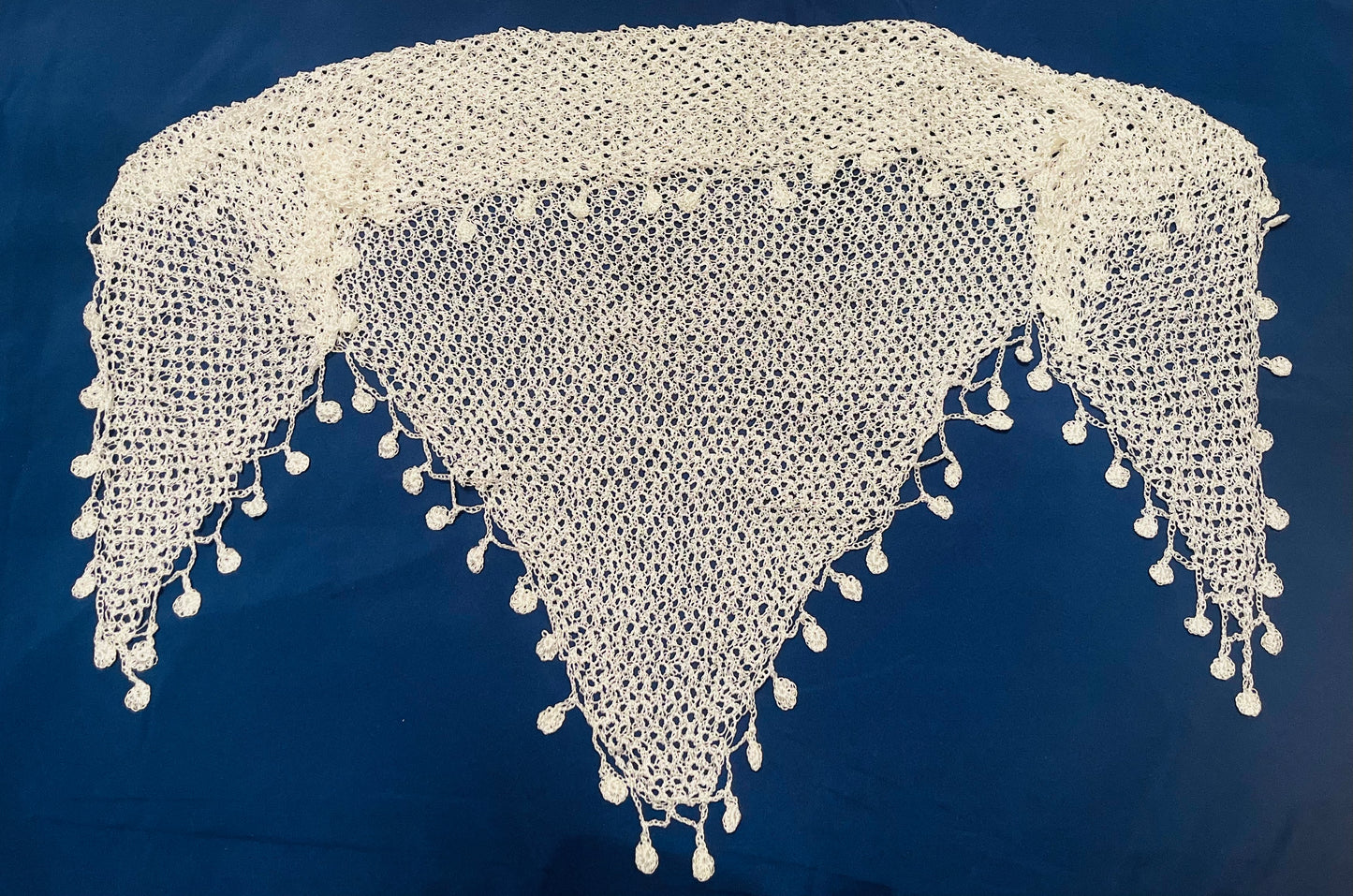 Large Wedding White Sariki - Krosia on three sides - Groom's Mantila