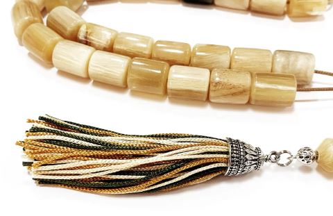 Hand Crafted 33 Bead Komboloi feauring Goat Horn Barrel Shaped Beads - HOR 21