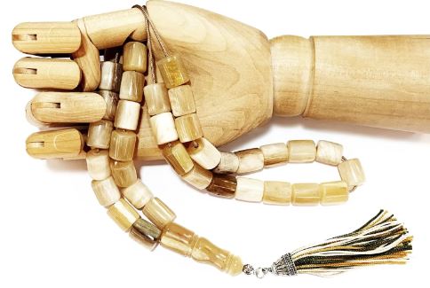 Hand Crafted 33 Bead Komboloi feauring Goat Horn Barrel Shaped Beads - HOR 21